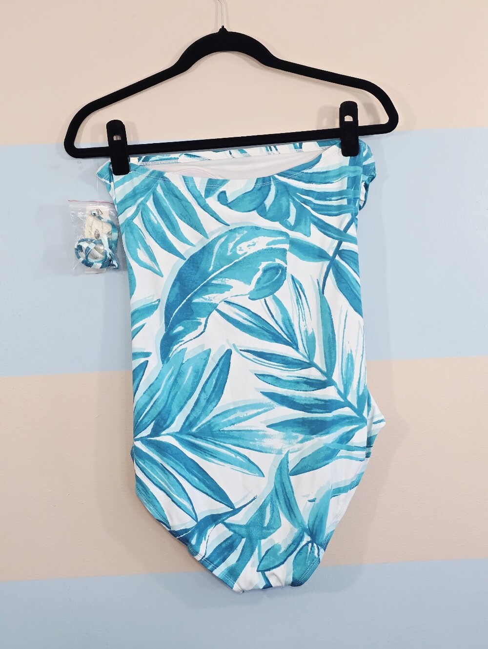 Tommy Bahama Teal and White Palm-Print One-Piece Swimsuit - Picture 4 of 8